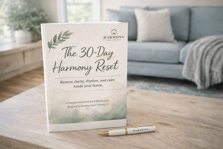 The 30-Day Harmony Reset guide on a cozy table